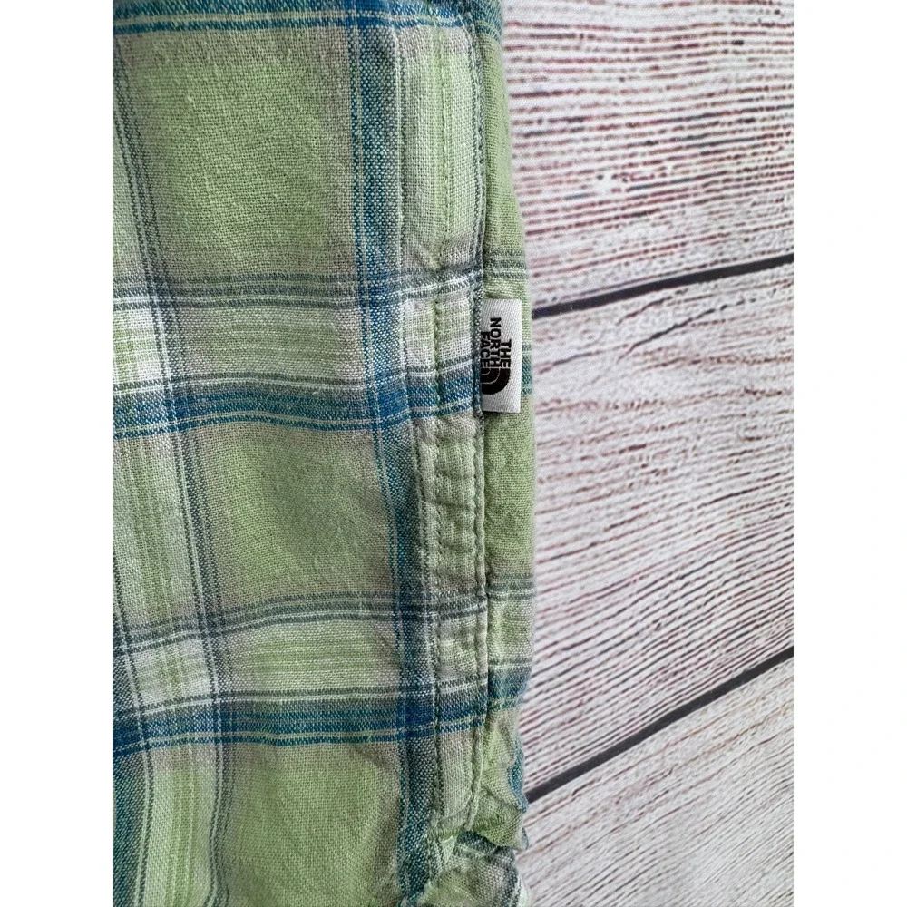 The North Face Button Up Shirt Mens L Green Plaid Short Sleeve Gorpcore Hiking